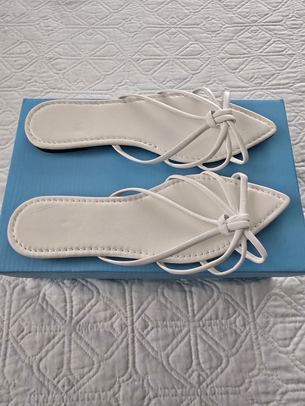 White Pointed Toe Strappy Knot Slide Sandals - Women